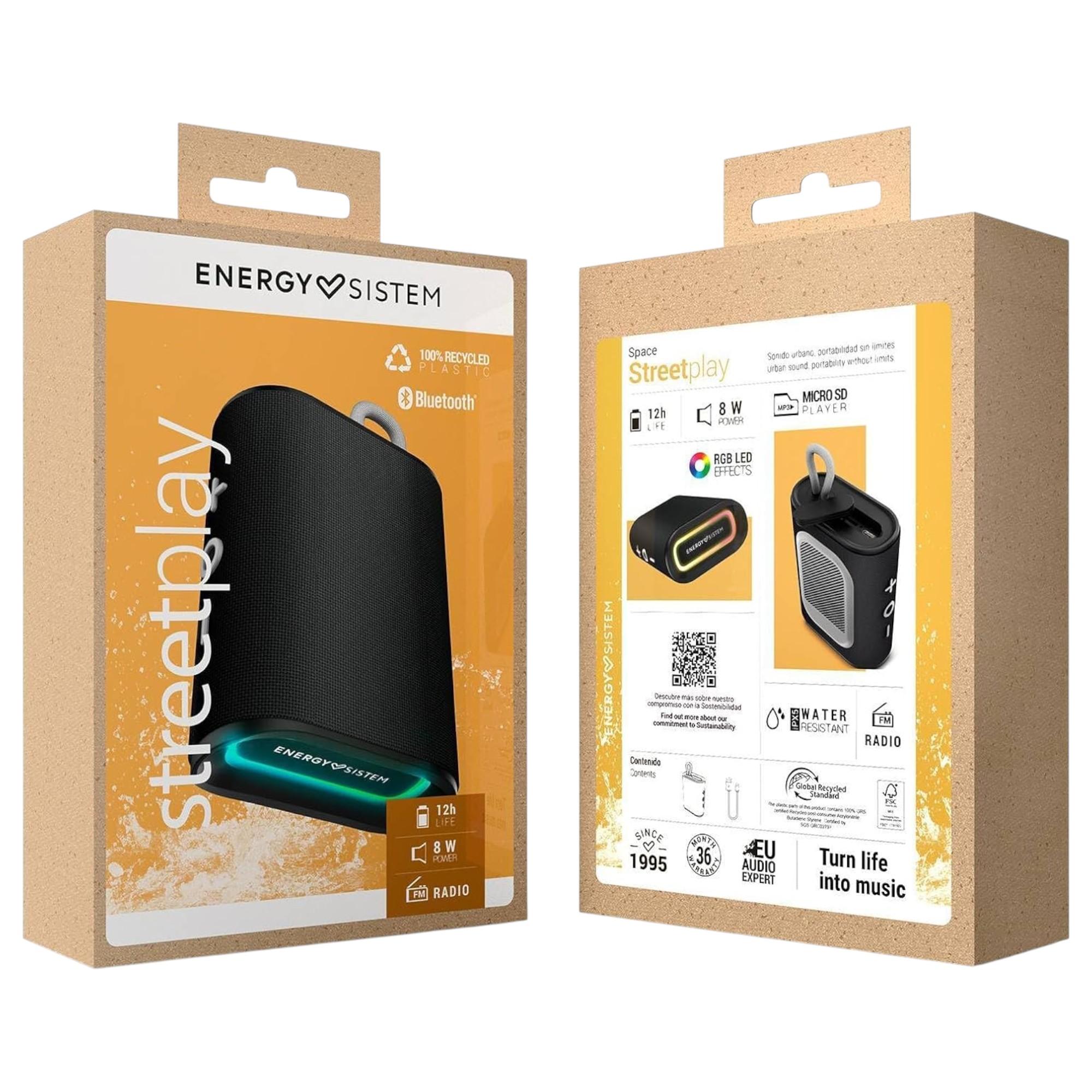 Parlante Portátil Energy Sistem StreetPlay BlackSpace BT/ FM/ SD/ RGB/ 8W/ 12Hrs