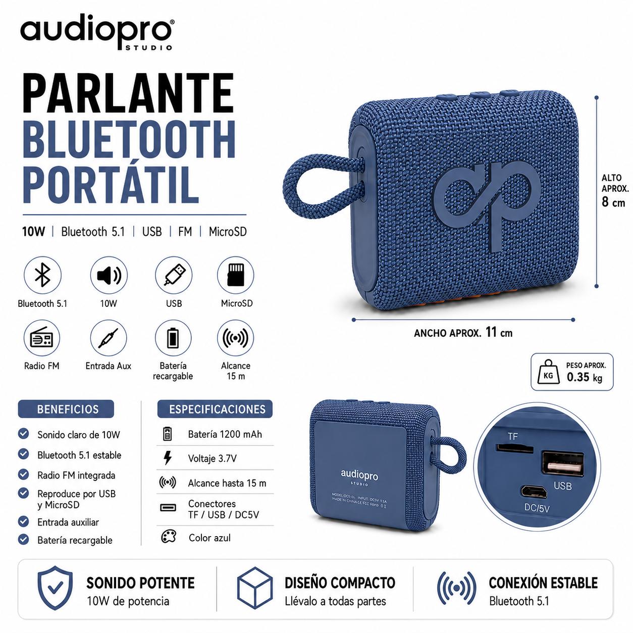 Parlante Portátil Bluetooth Sound GO 10W USB-FM-MicroSD