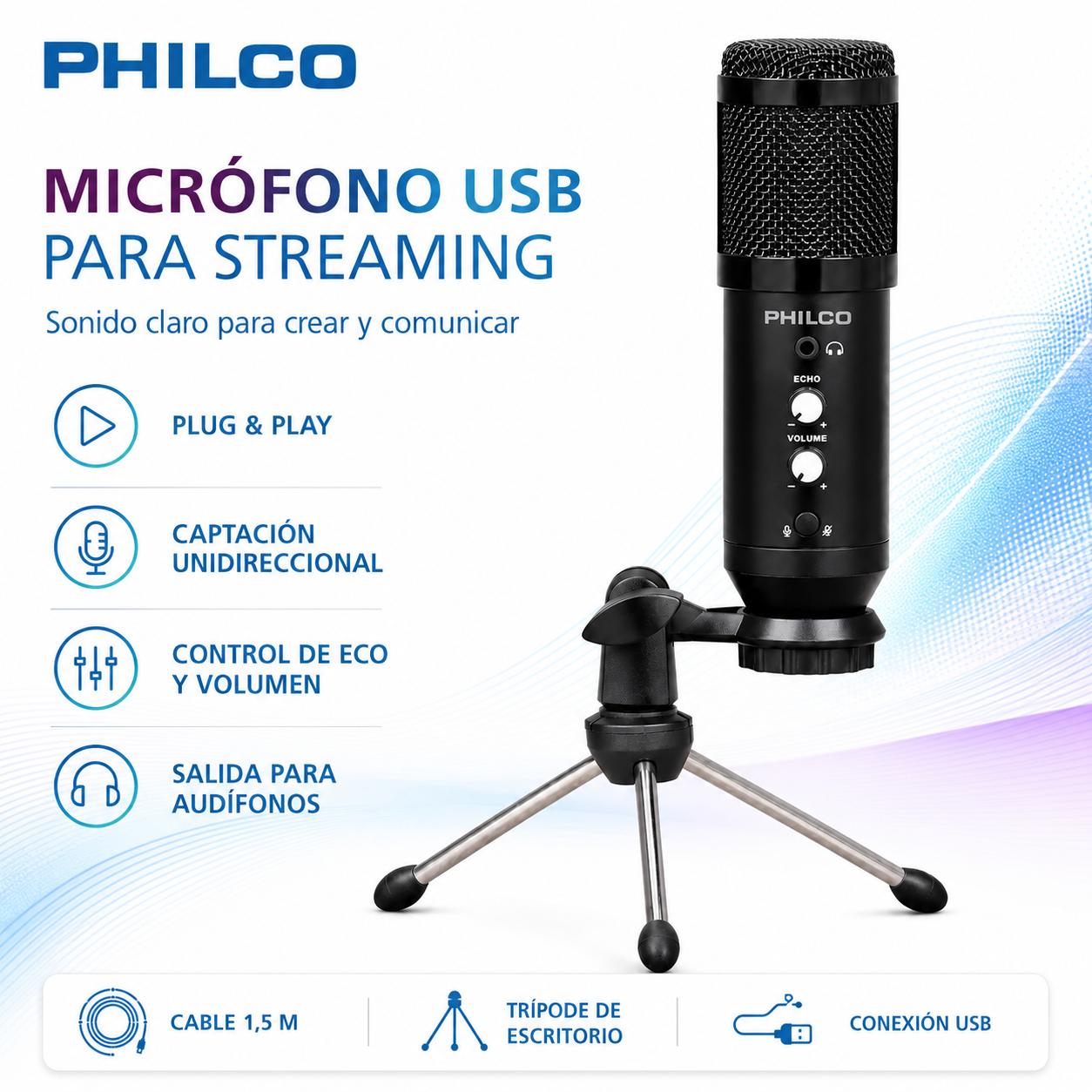 Micrófono Condensador USB Antipop Alta Fidelidad con Trípode