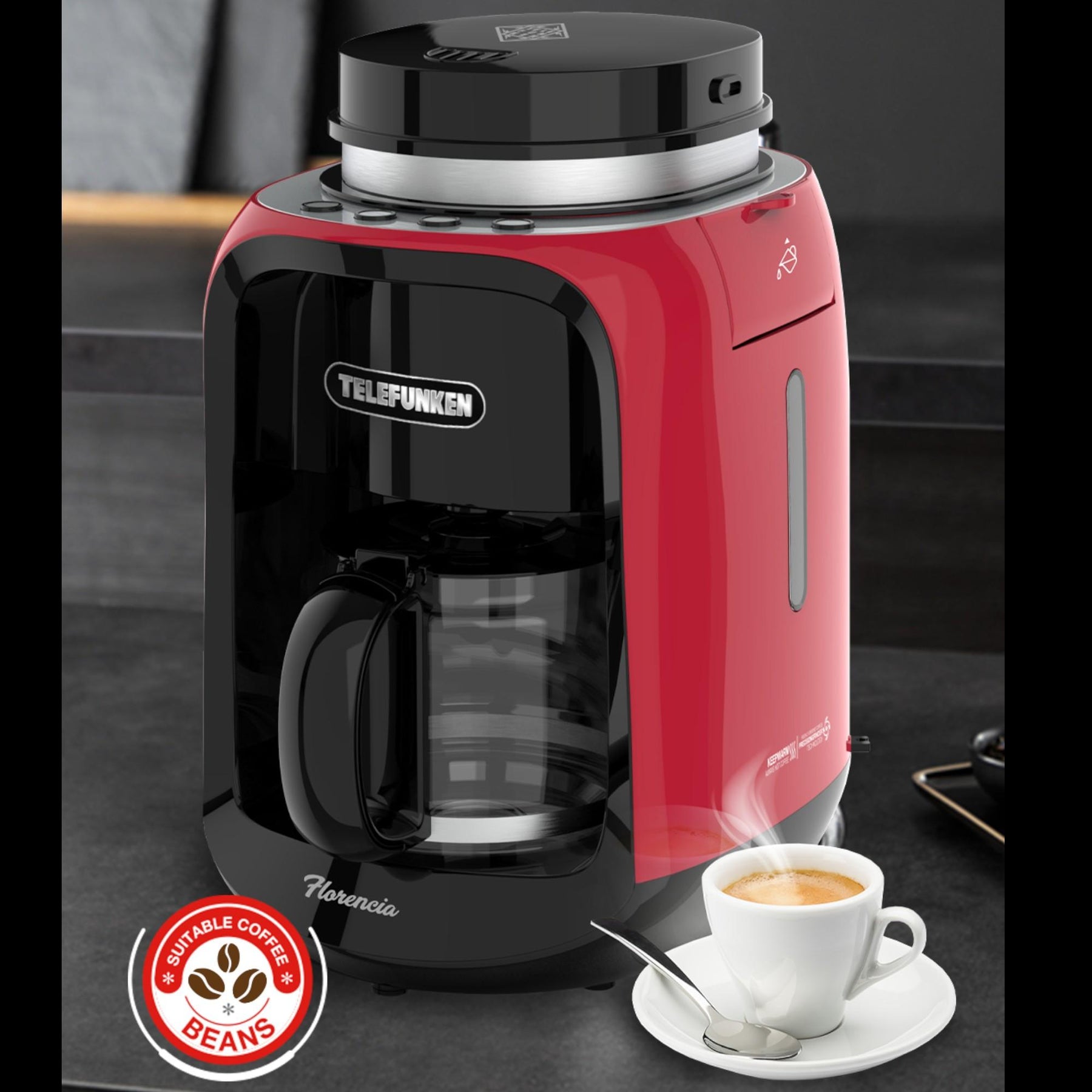 Cafetera Eléctrica KeepWarm Florencia con Molinillo 600ML
