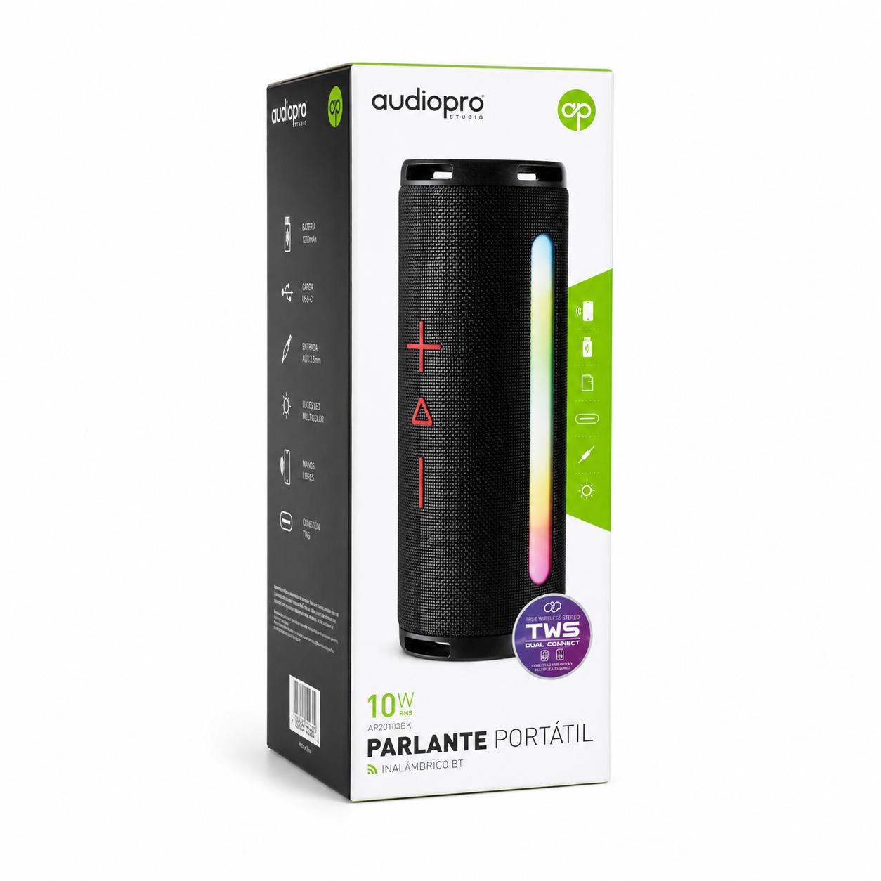 Parlante Portátil Bluetooth TWS Iluminación RGB 10W Negro