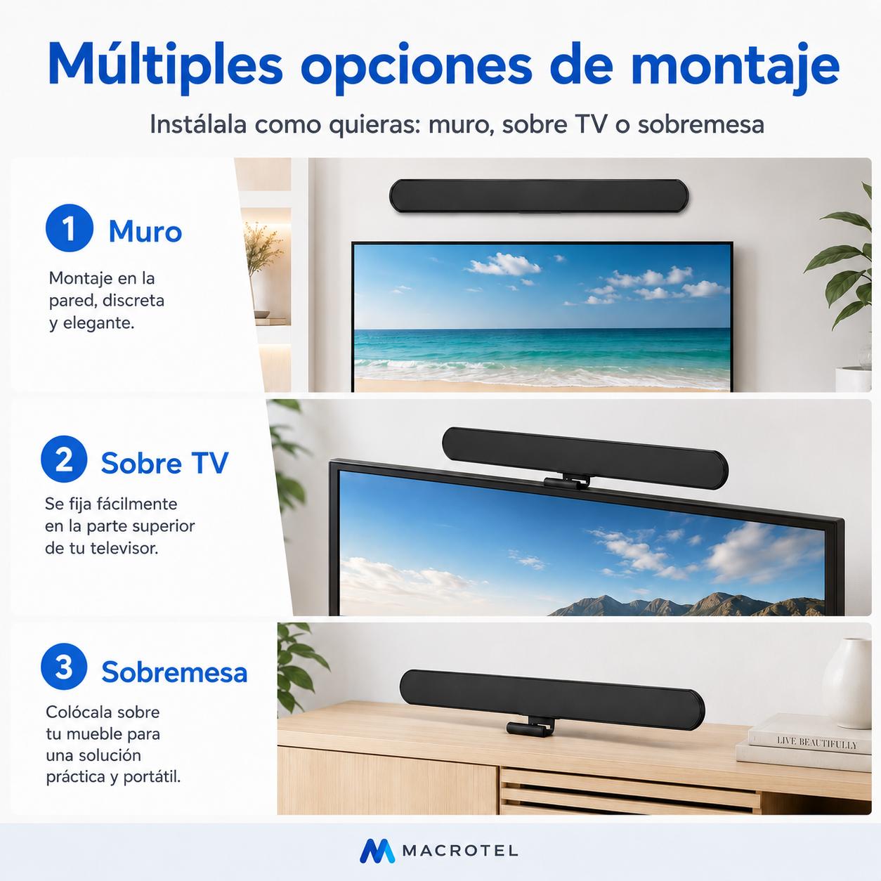 Antena TV Digital Flat Full HD de Alta Recepción UHF /VHF