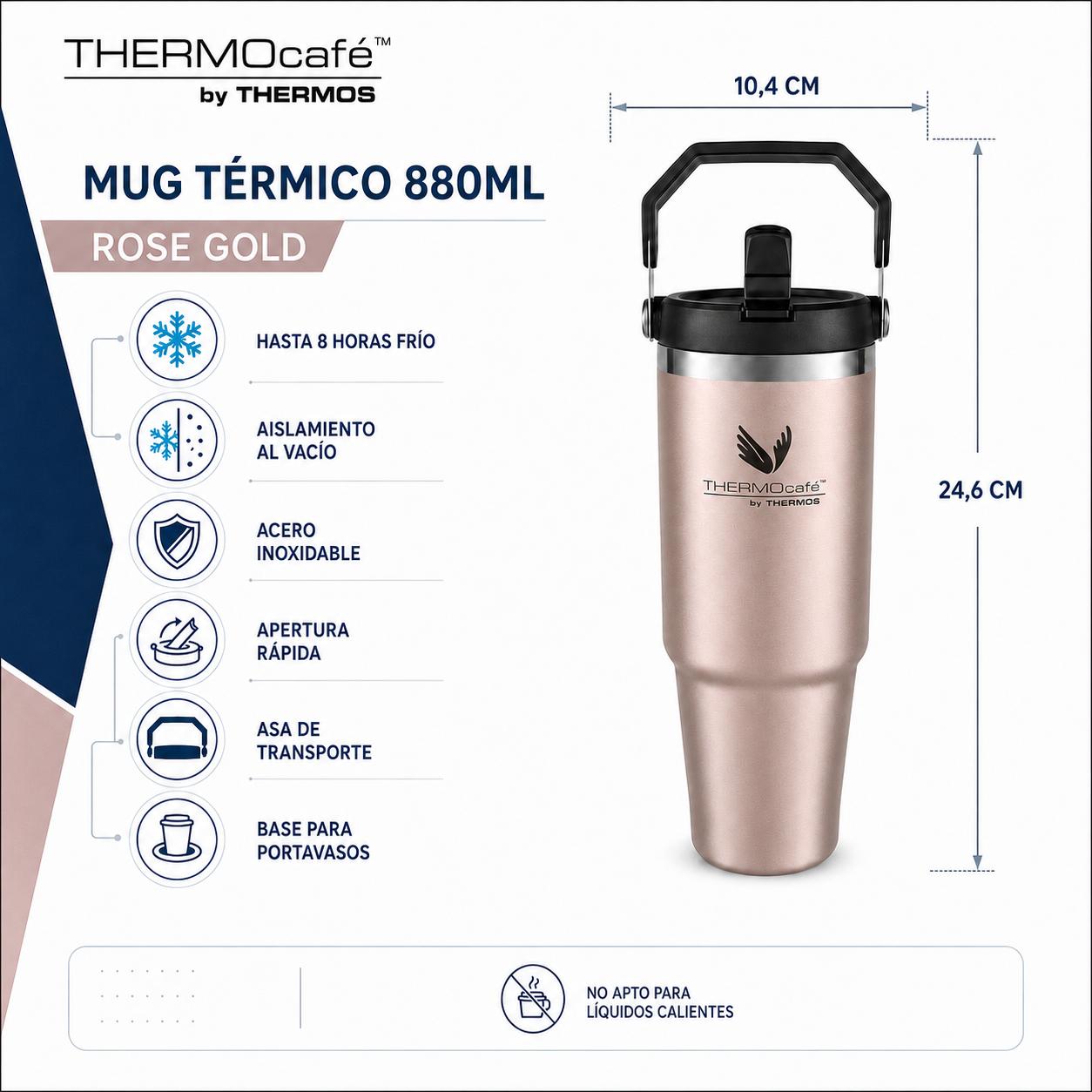 Vaso Térmico MUG Inox para Liquidos Frios 880ML Rose Gold