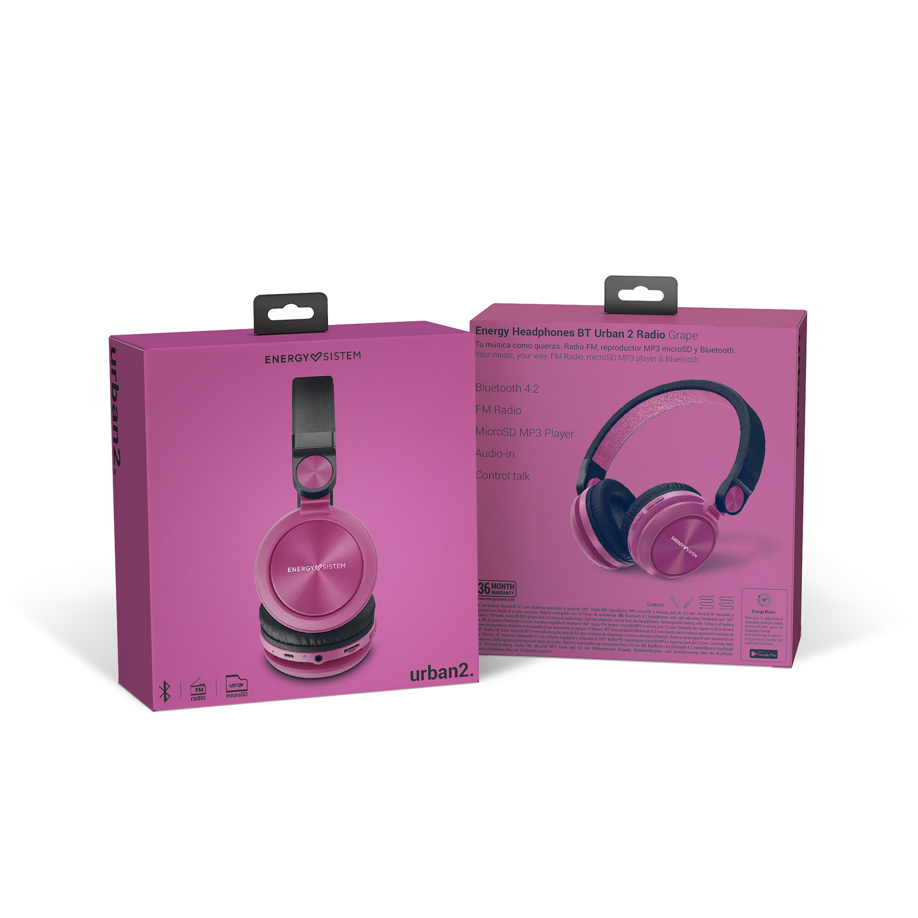 Audifono Energy Sistem Urban 2 Purple BT FM SD con Asistente