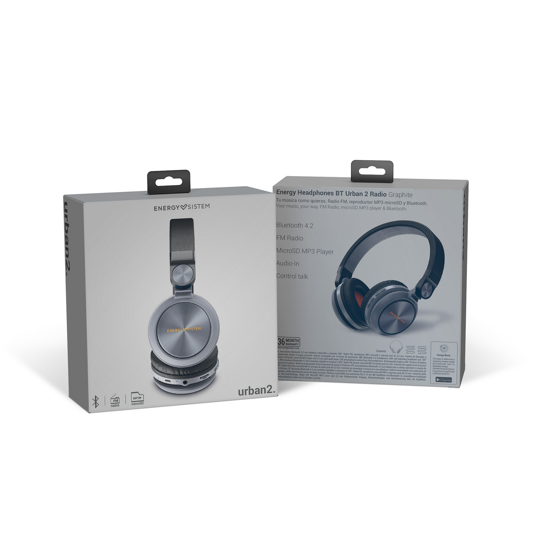 Audifono Energy Sistem Urban 2 Gray BT FM SD con Asistente