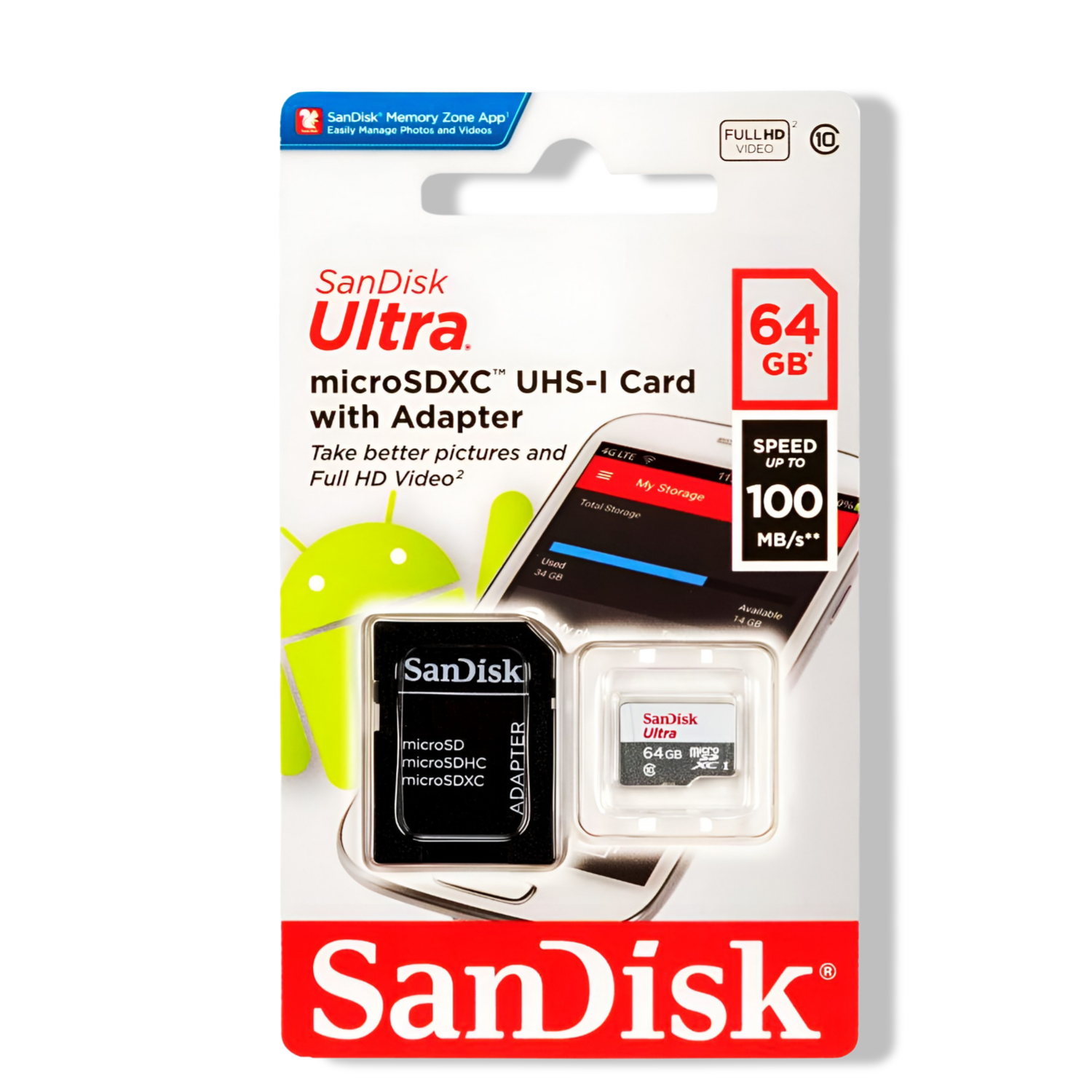 Memoria Micro SD SanDisk 64 GB Clase 10 High Speed 100 Mbps