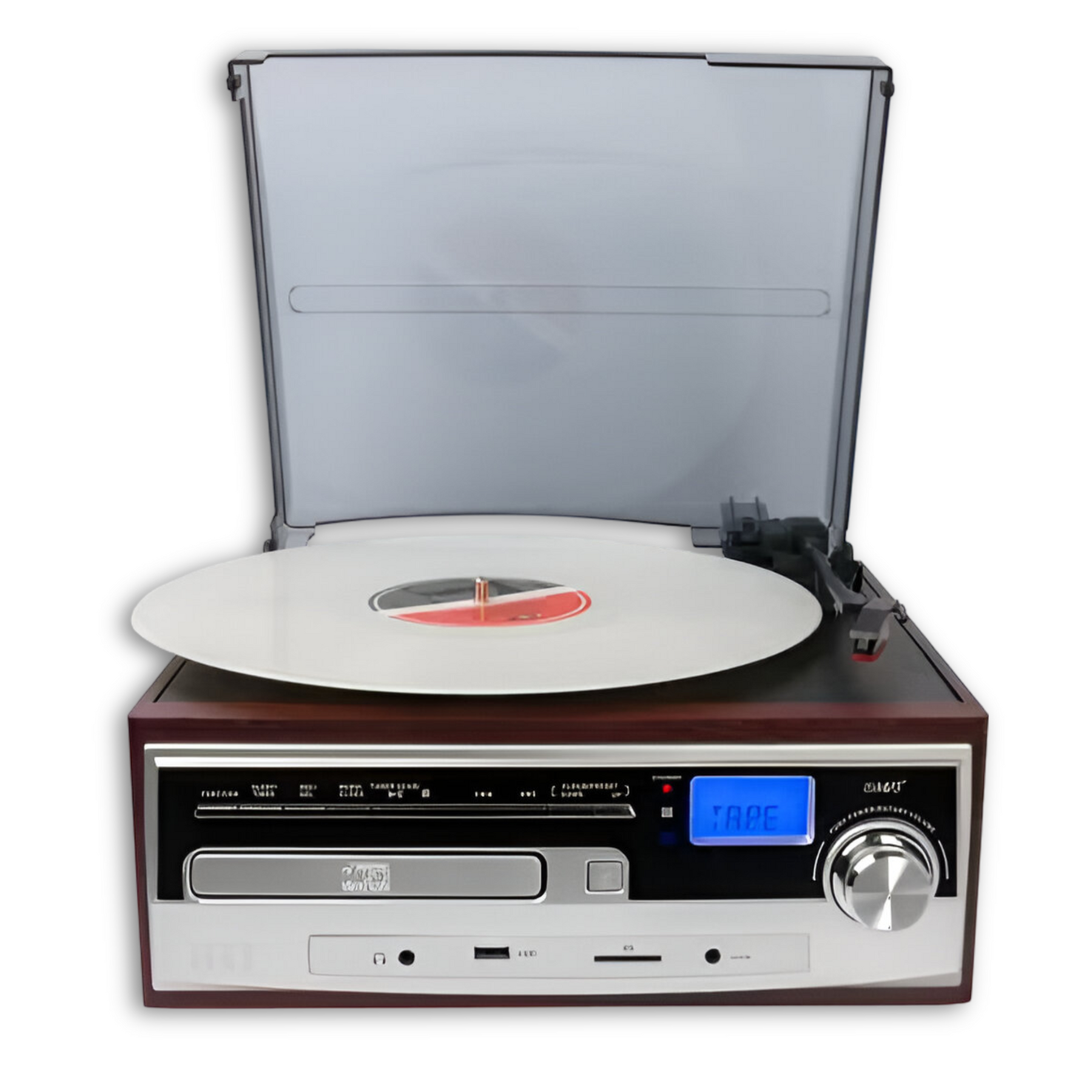 Toca Disco Tornamesa IRT Bluetooth/Aux/Cassette/USB/CD/SD/FM