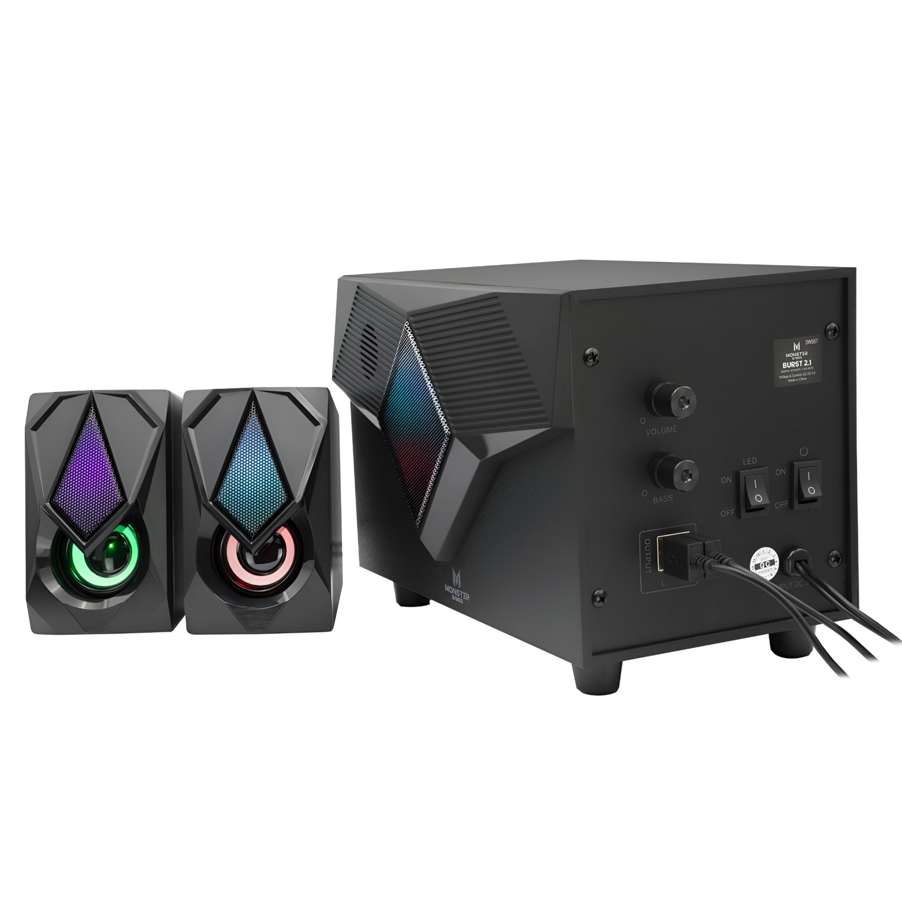 Subwoofer USB Monster 10W RMS Audio Stereo 2.1 RGB SW557