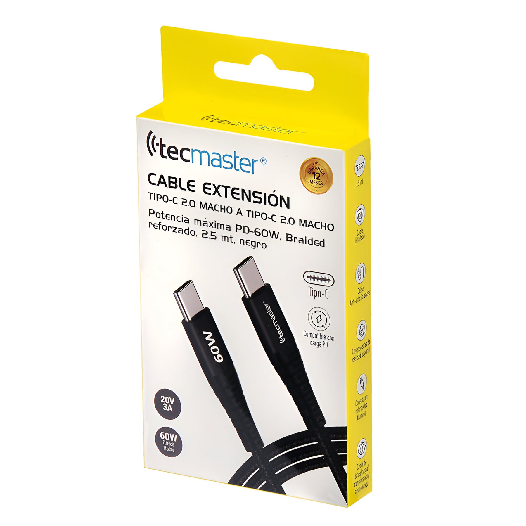 Cable de Datos USB-C a USB-C 2.5 MT PREMIUM PD 60W