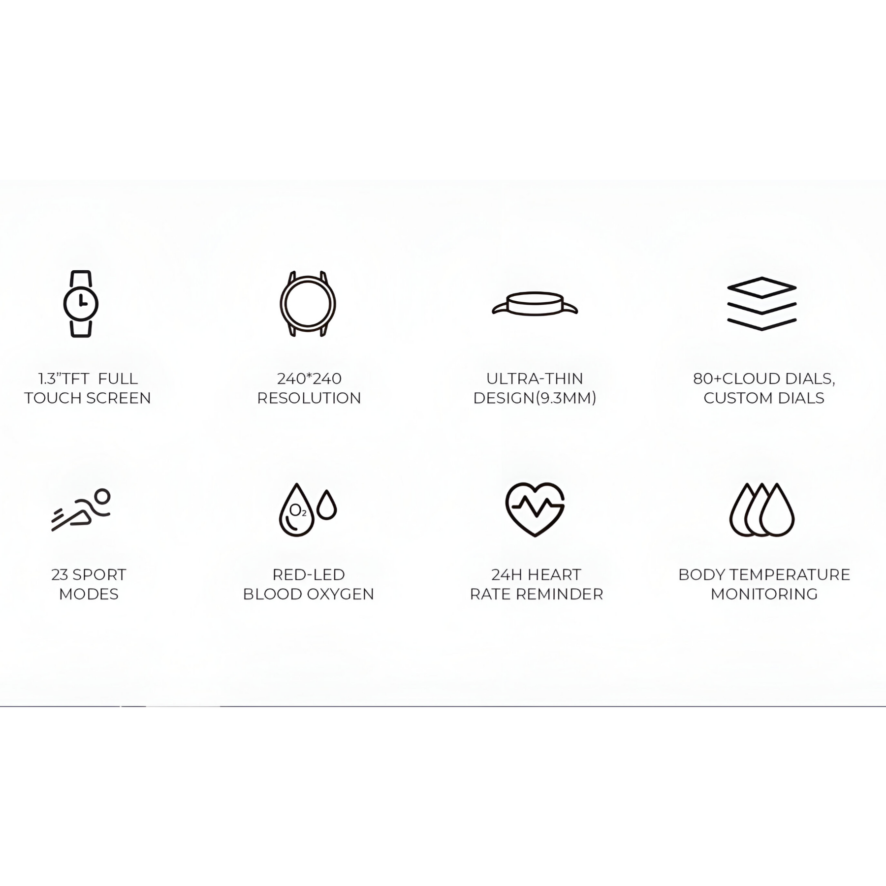 Smartwatch Deportivo Ultra Fino WaterProof +23 Funciones BLK