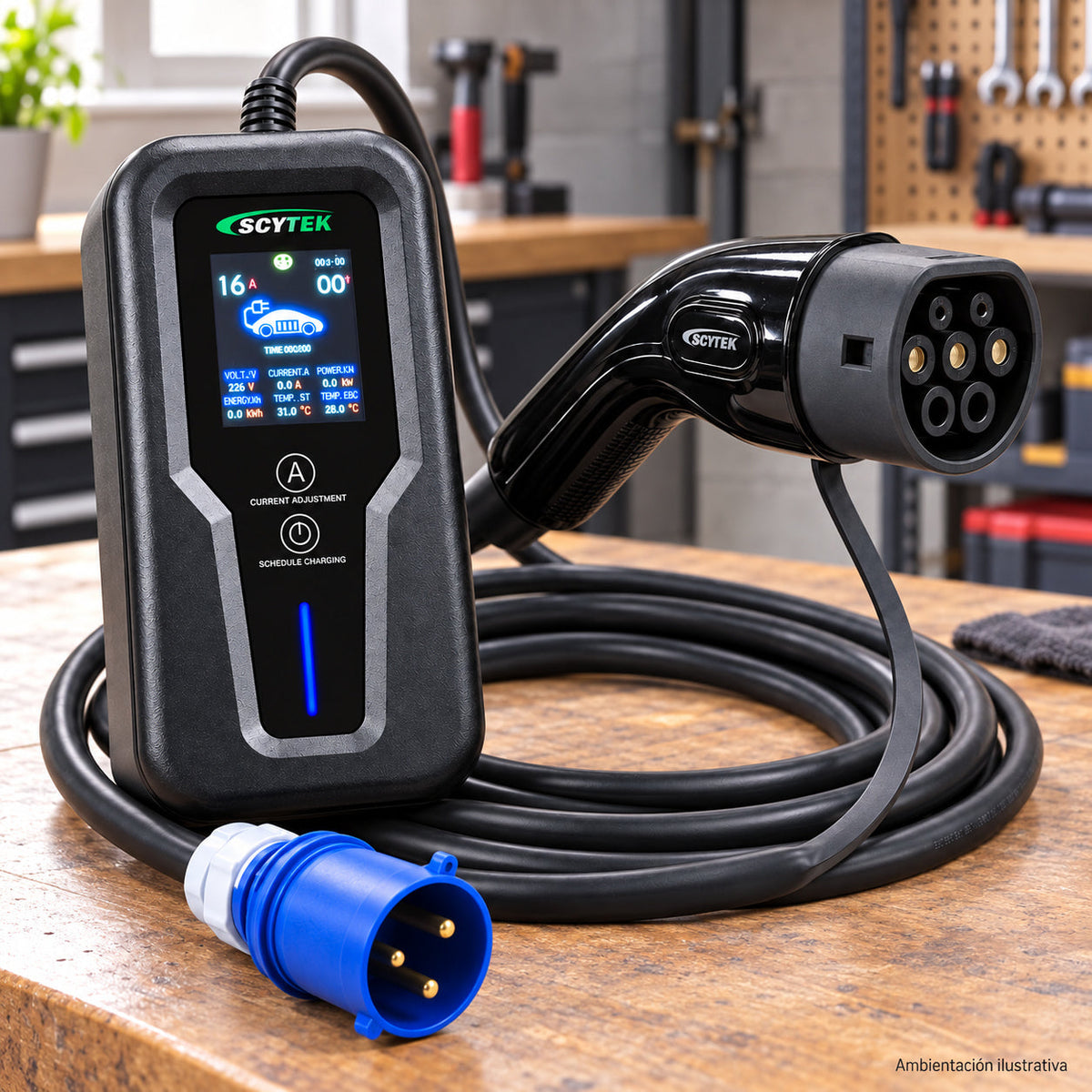 Cargador Auto Eléctrico Portátil Tipo 2 7kW 32A