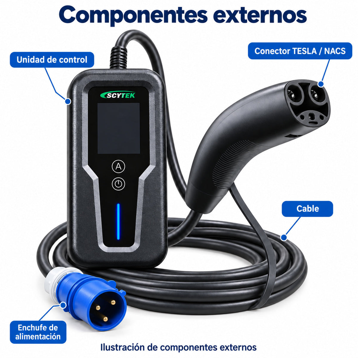 Cargador Auto Eléctrico Portátil Tesla NACS 7kW 32A