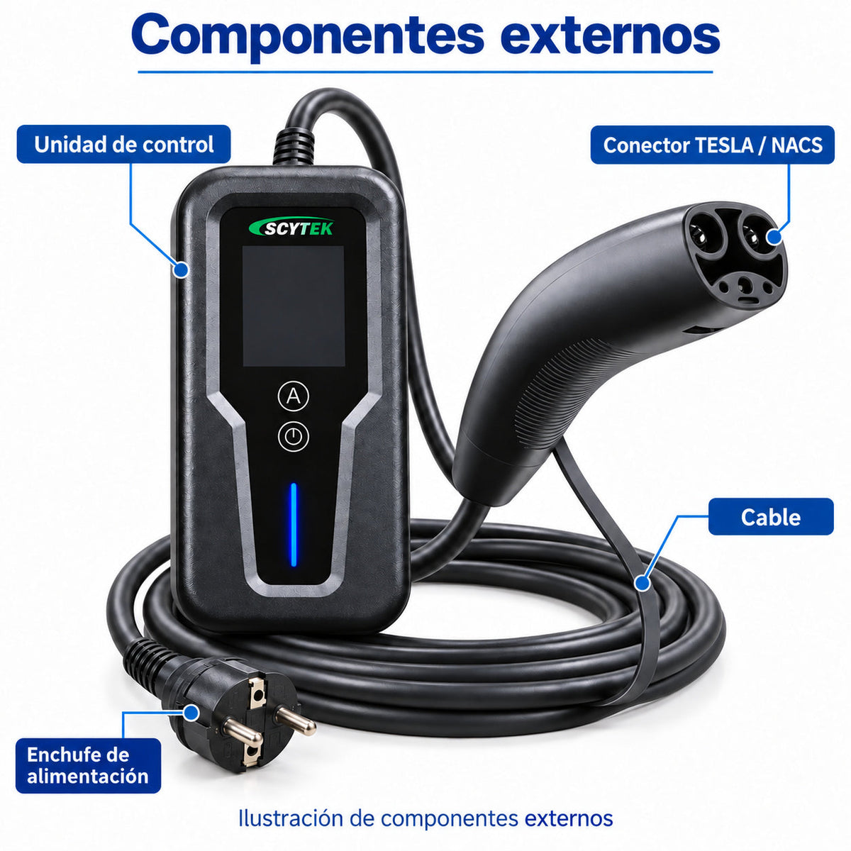 Cargador Auto Eléctrico Portátil Tesla NACS 3,5kW 16A