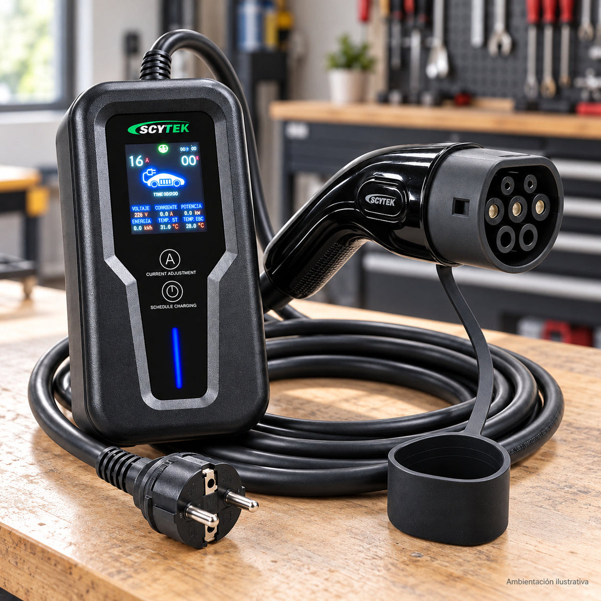 Cargador Auto Eléctrico Portátil Tipo 2 3,5kW 16A