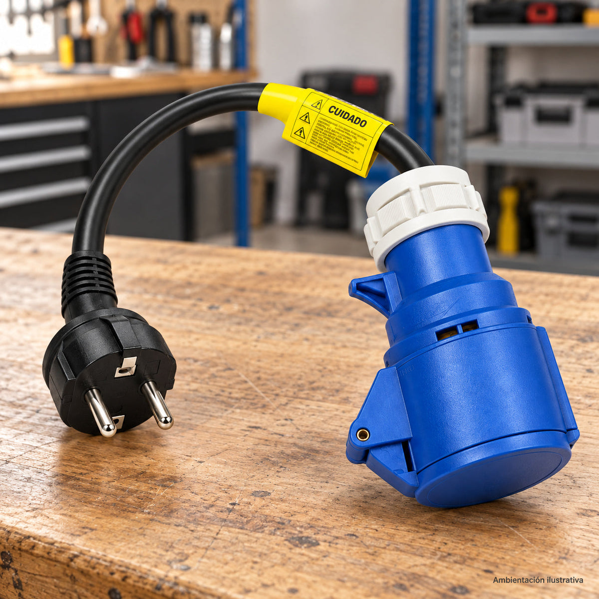 Adaptador de Corriente Schuko y CEE Azul