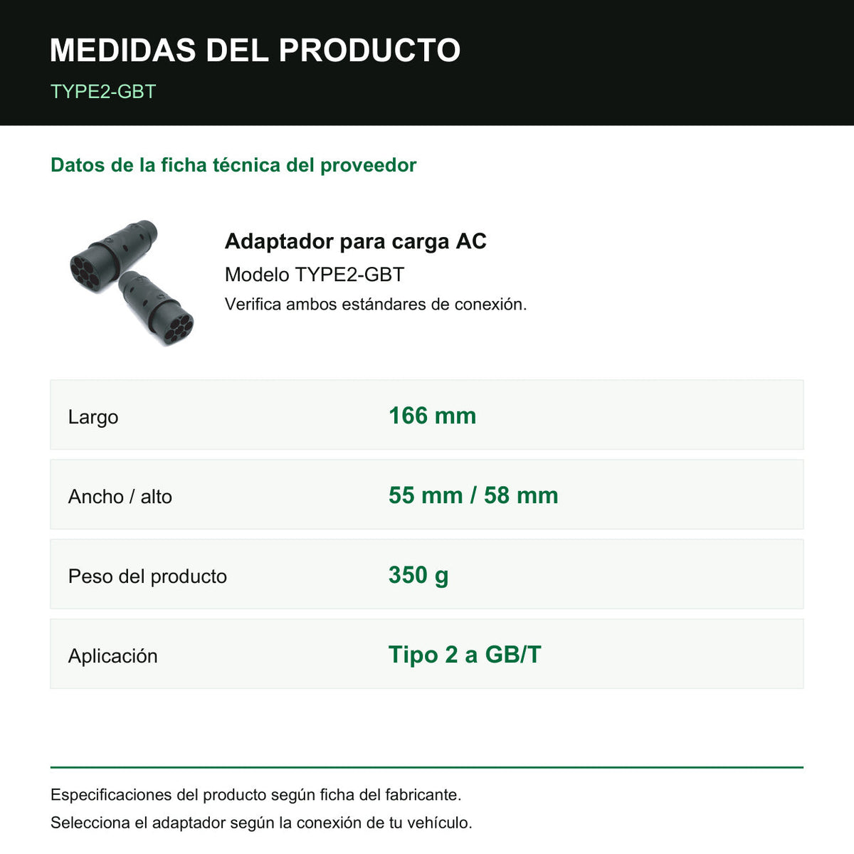 Adaptador Cargador Auto Eléctrico Tipo 2 a GB/T 22kW