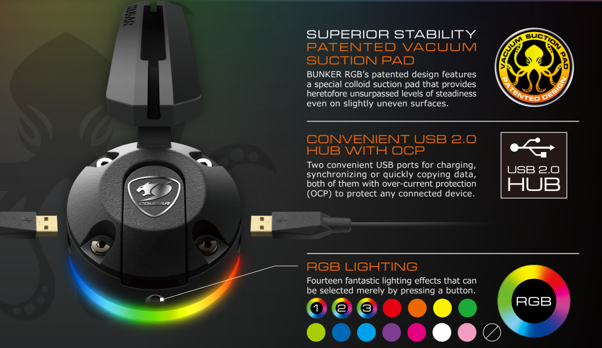 Hub Usb Gamer Cougar Bunker + Bungee Mouse Full Rgb
