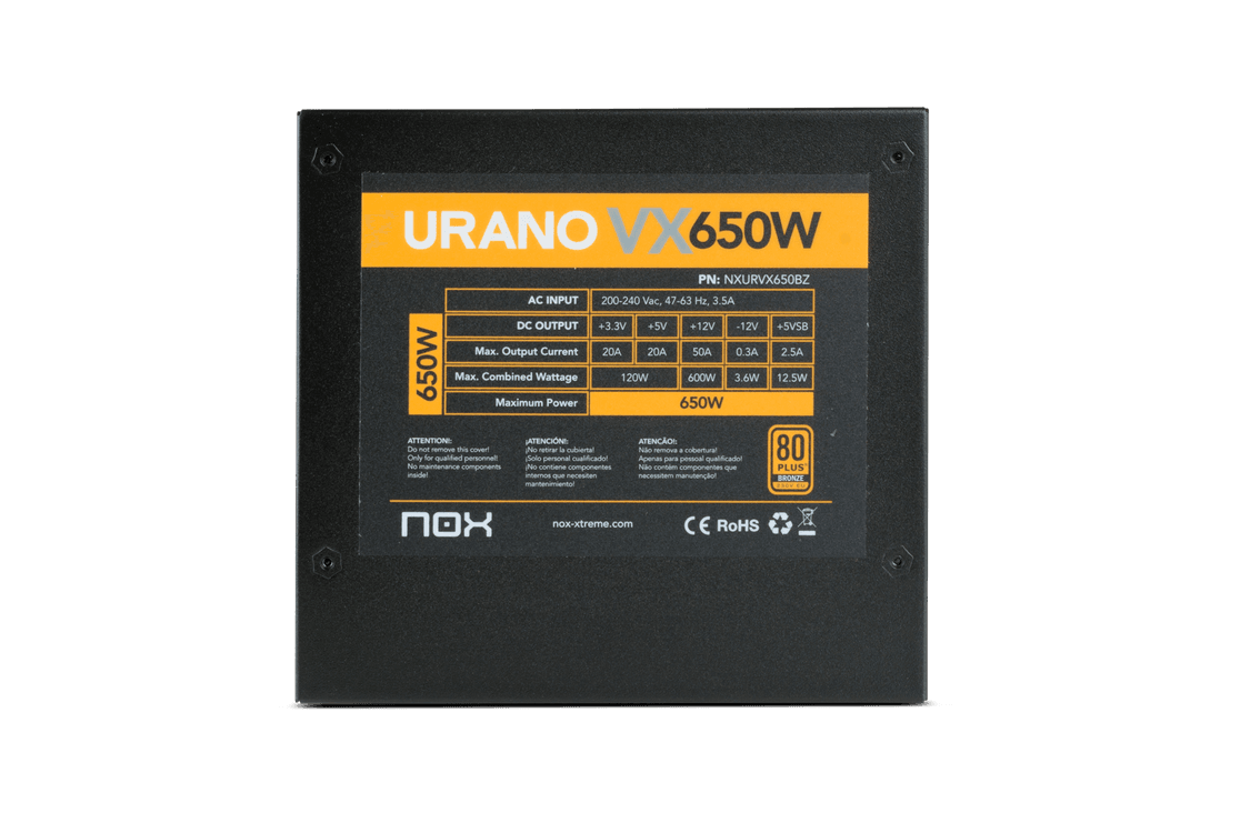 Fuente de Poder Gamer Nox Urano VX 650W 80 PLUS + BRONZE