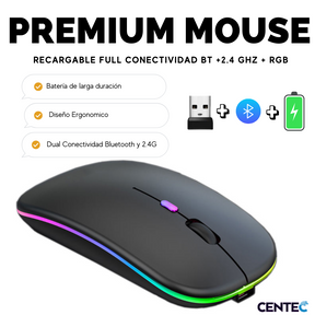 Mouse Inalámbrico Dual Bluetooth + USB 2G Recargable RGB BK