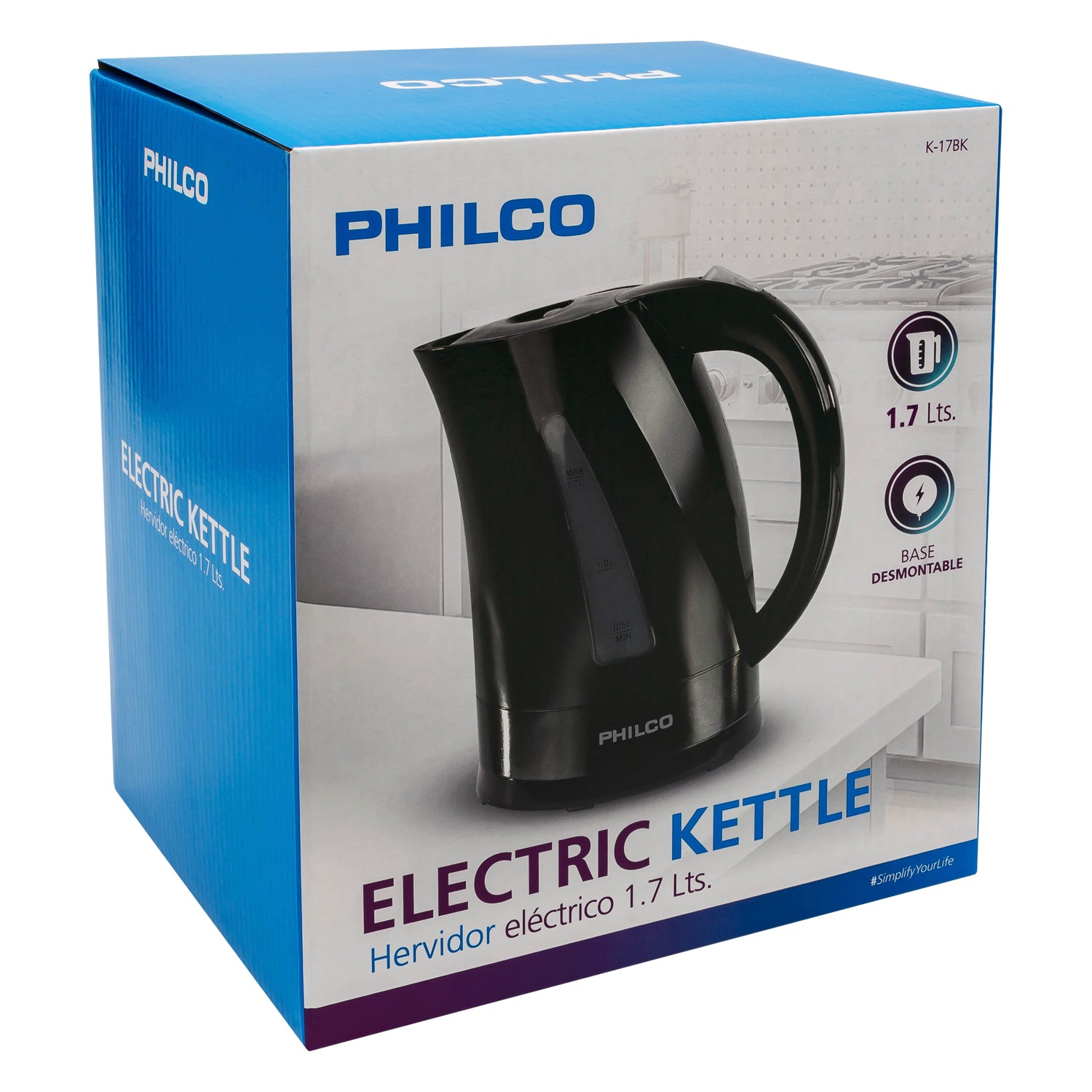 Hervidor Eléctrico Philco 1.7L 2200W K-17BK + Base Giratoria