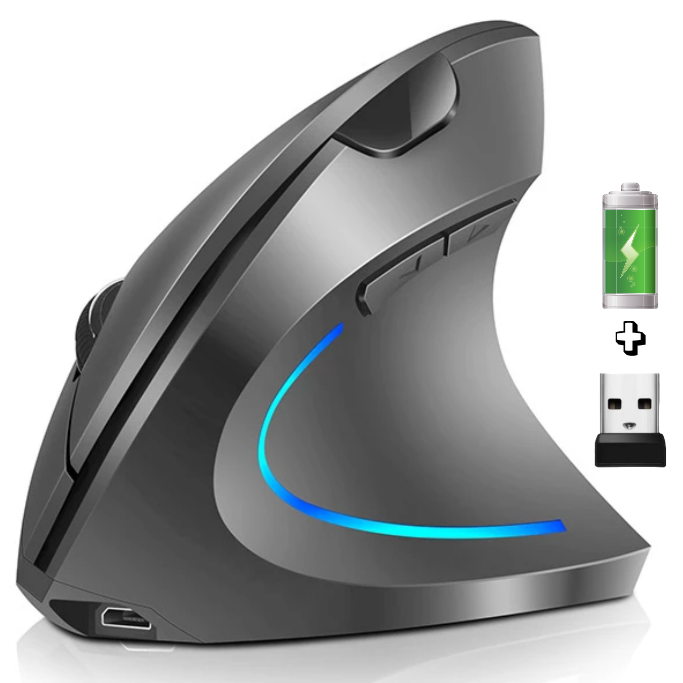 Mouse Vertical Inalámbrico Ergonómico Recargable 2.4 Ghz Pro