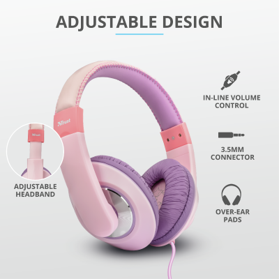 Audifonos Para Niñas Rosado con Limitador de Volumen Trust