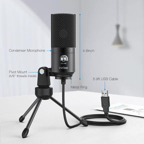 Micrófono Condensador USB Multiplataformas Fifine K669BK Pro
