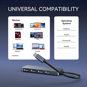 Hub USB-C 3.0 High Speed 5 Gbps Aluminium Flat 4 Puertos USB