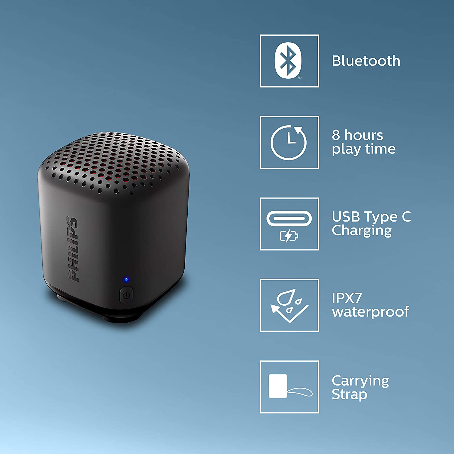 Parlante Bluetooth Philips Waterproof IPX7 8 Horas de Música