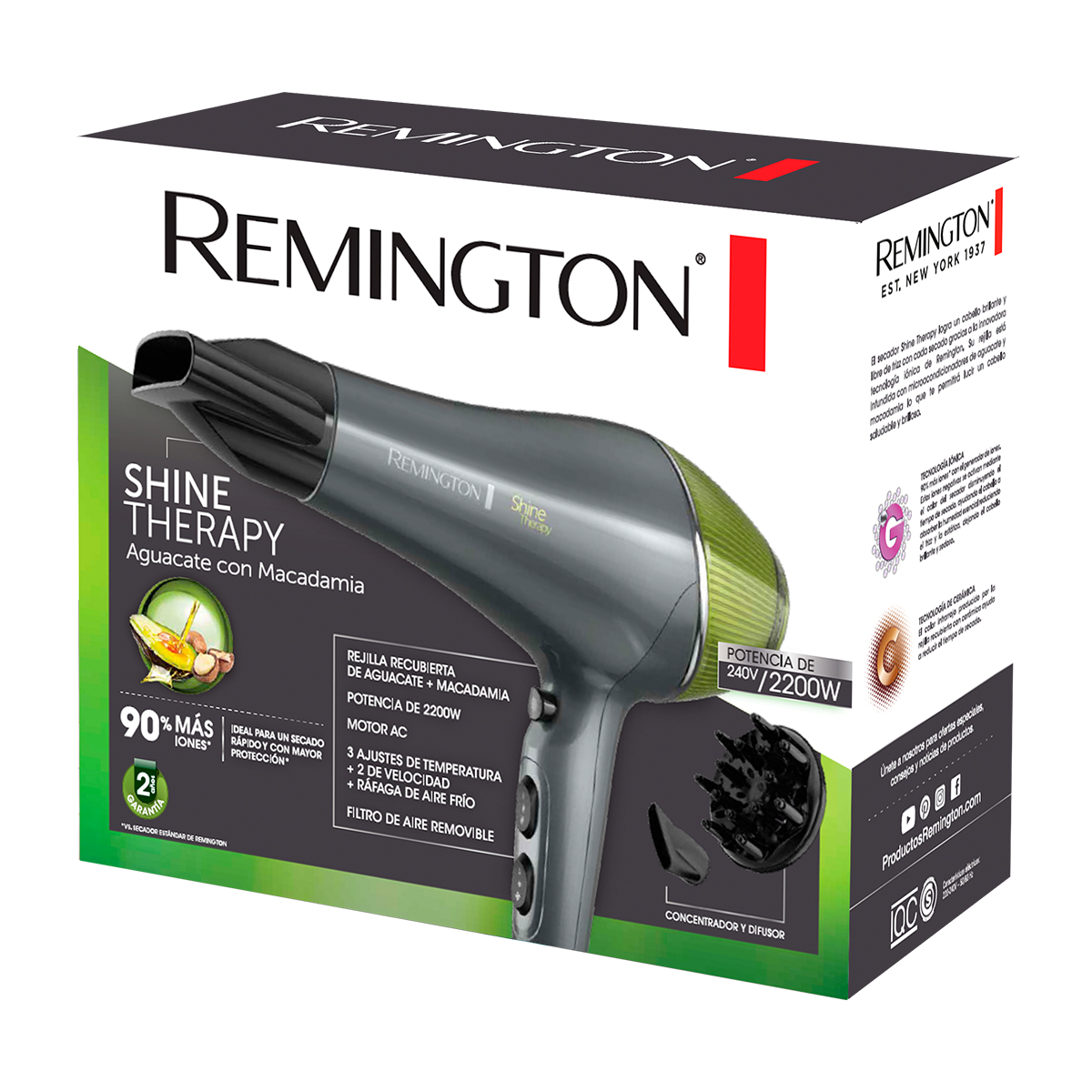 Secador Remington D18A Shine Therapy Iones Palta y Macadamia