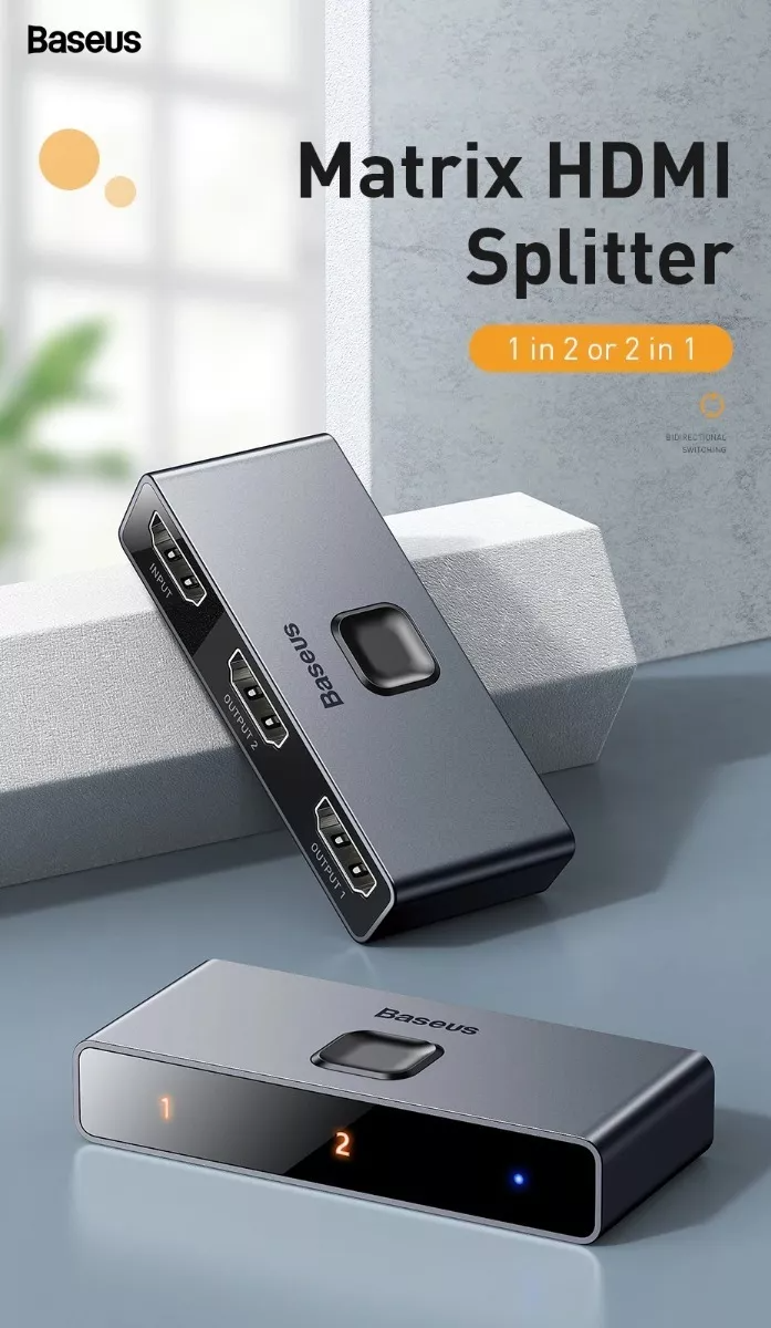 Splitter Hdmi Baseus Matrix 4K CAHUB-BC0G de 2 Salidas HDMI
