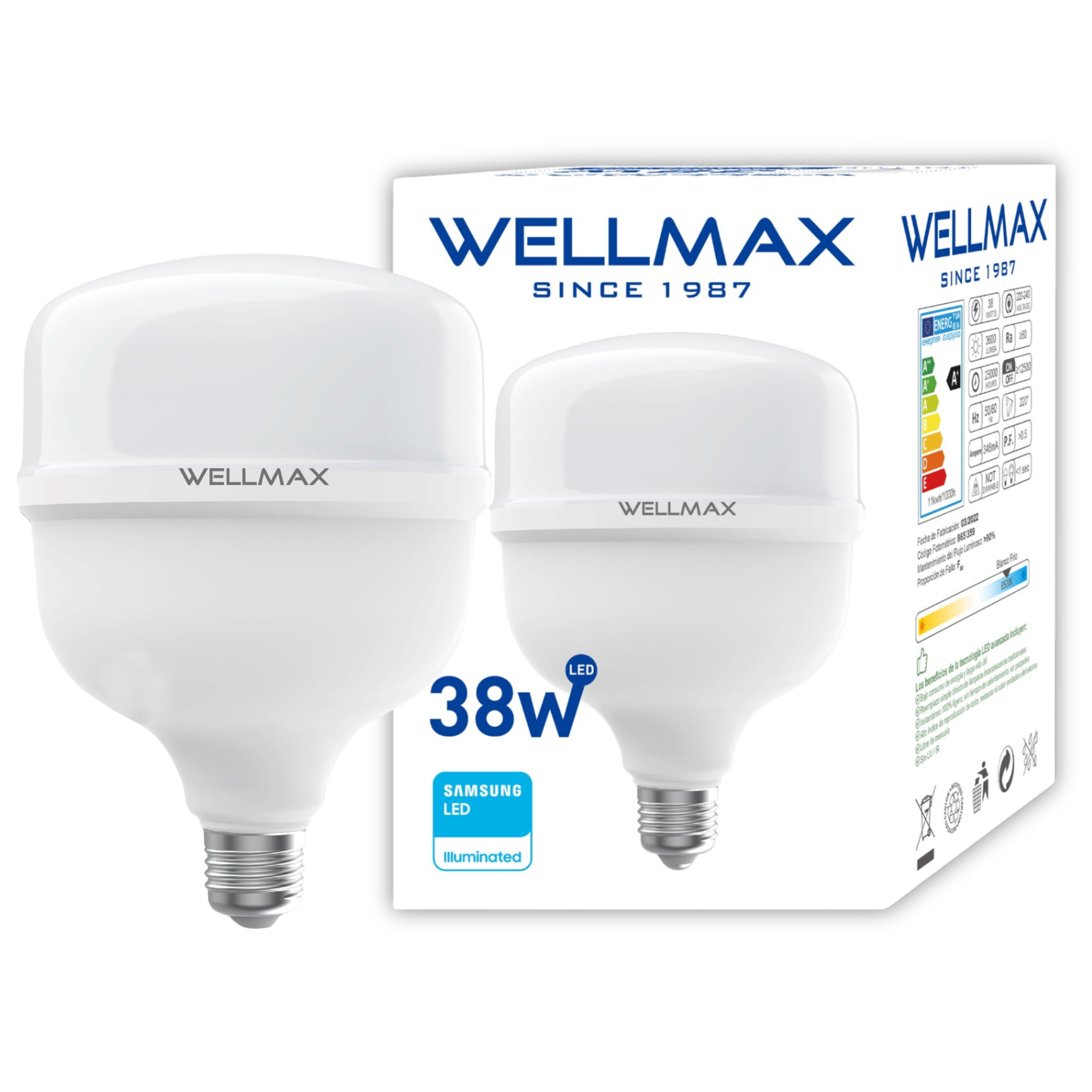 Ampolleta LED Wellmax 38W High Power Professional Line T115