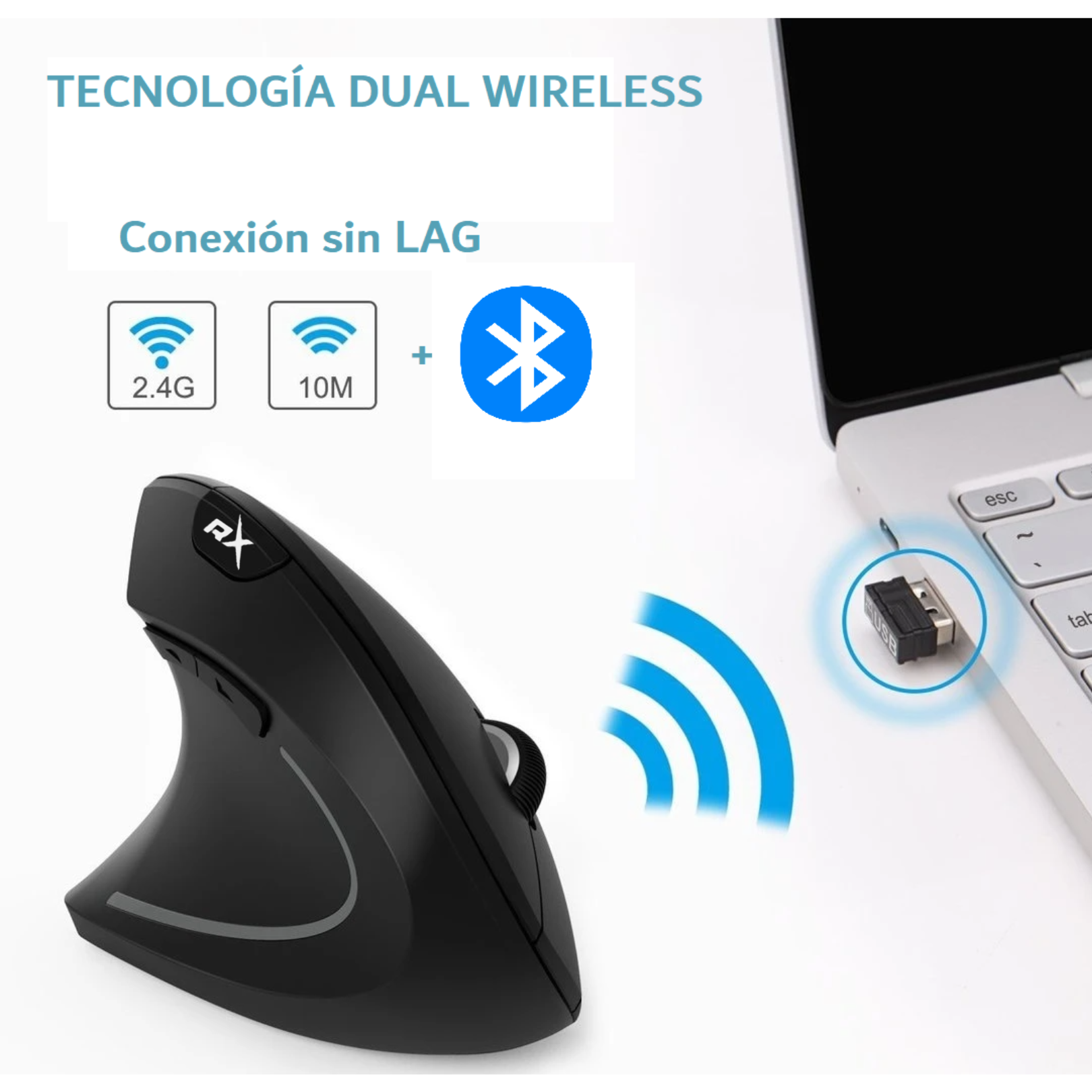 Mouse Gamer Vertical Inalámbrico Ergonómico Bluetooth RX0053