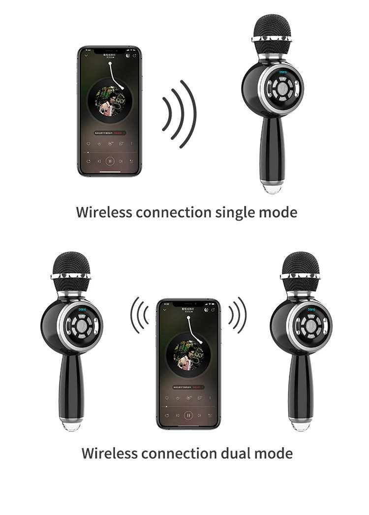 Micrófono Parlante Karaoke BT TWS con Luces Recargable Black