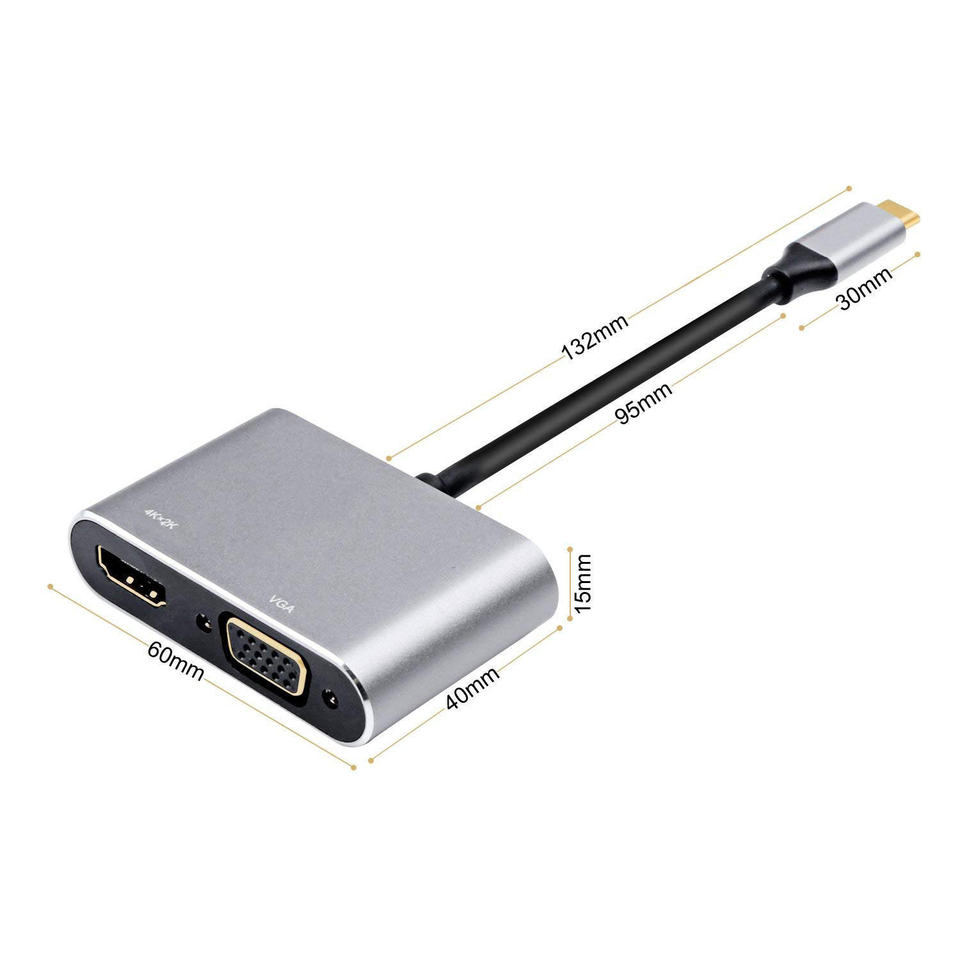 Hub Adaptador 4 en 1 Type-C a HDMI 4K + VGA + USB 3.0+ USB C