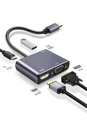 Hub Adaptador 4 en 1 Type-C a HDMI 4K + VGA + USB 3.0+ USB C