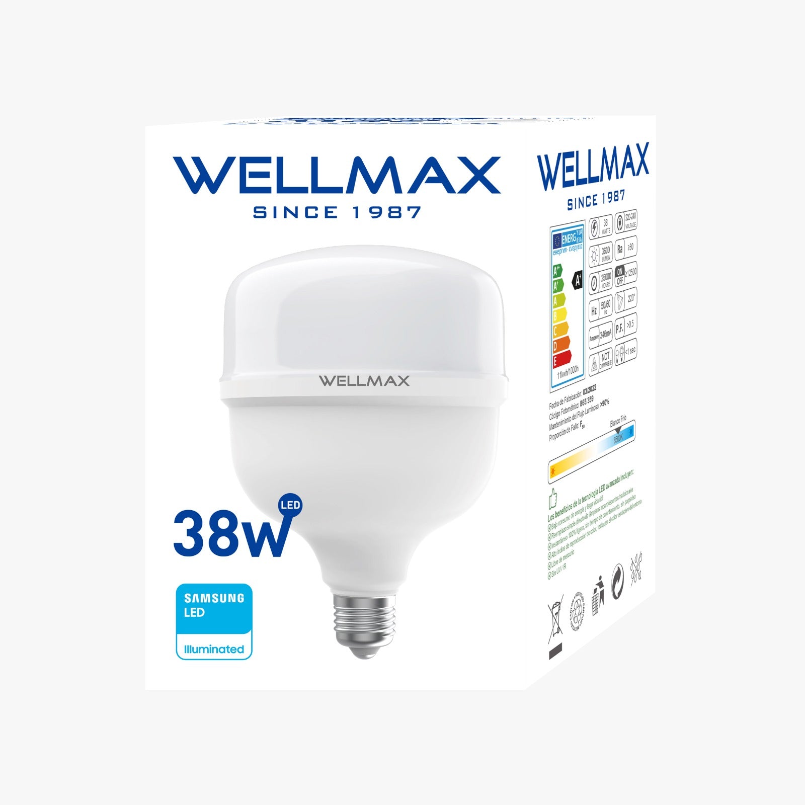 Ampolleta LED Wellmax 38W High Power Professional Line T115