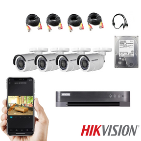 KIT DVR 4 Camaras de Seguridad HD Hikvision 1TB Full Pack
