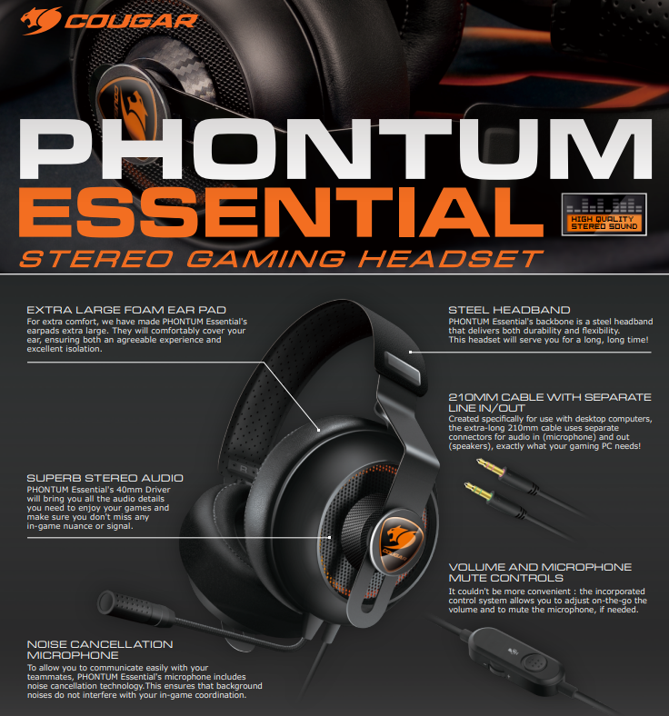 Audifonos Cougar Phontum Essential Black Multiplataformas