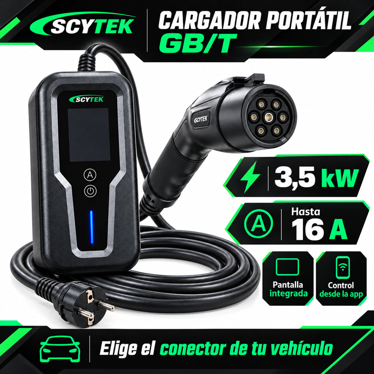 Cargador Auto Eléctrico Portátil GB/T 3,5kW 16A