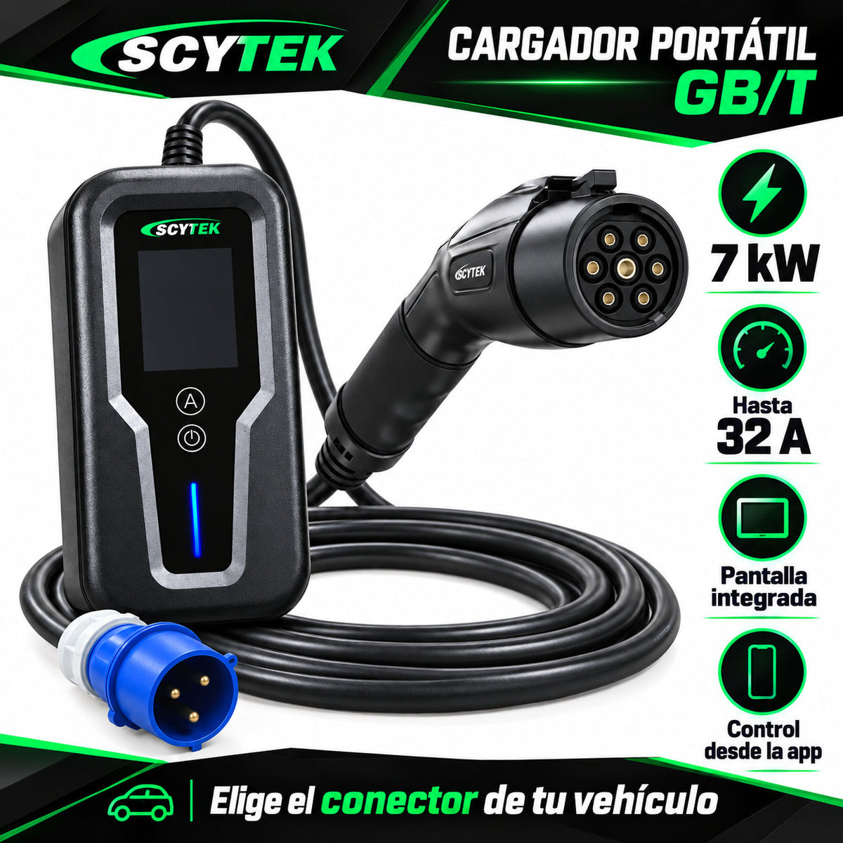 Cargador Auto Eléctrico Portátil GB/T 7kW 32A
