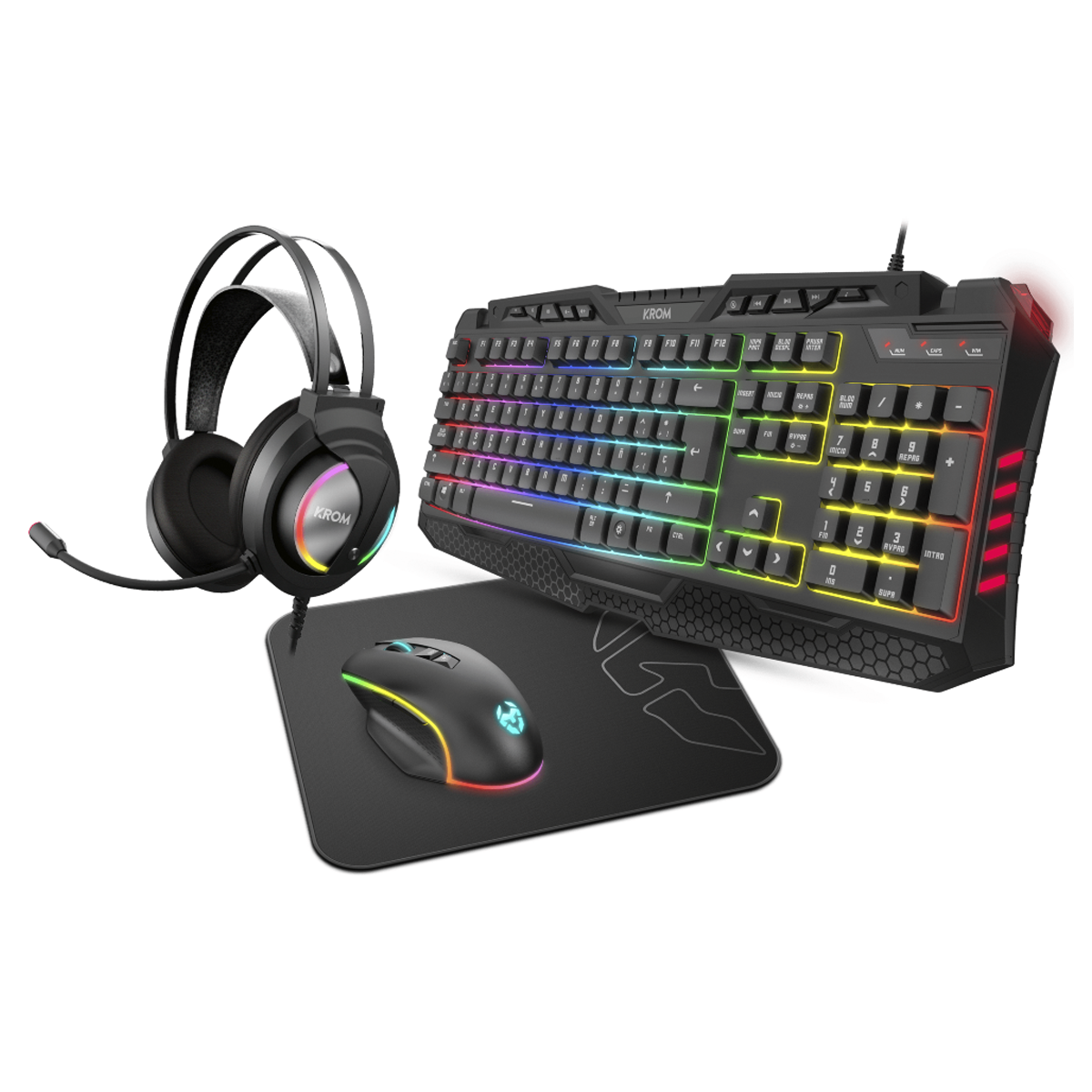 Kit Gamer 4 En 1 Krom Kritic Pad Mouse Audifonos Teclado