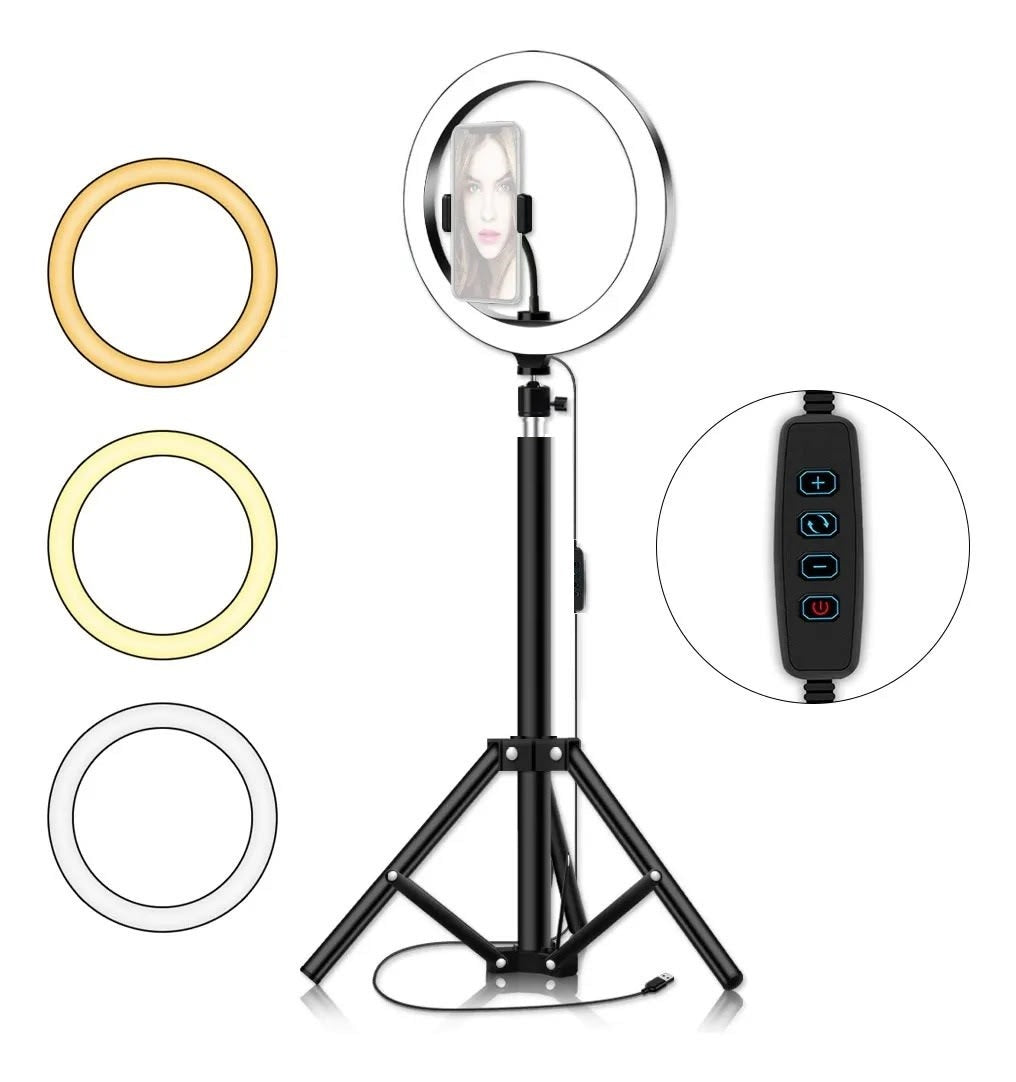 Aro Anillo De Luz 26Cm + Tripode De 200Cm Led Regulables Pro