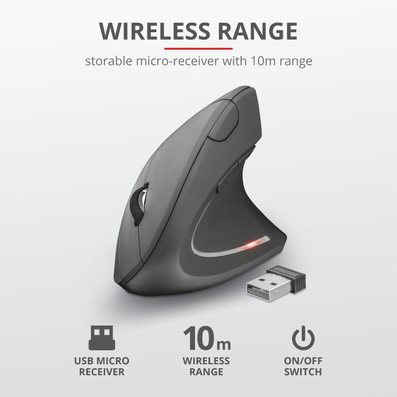 Mouse Vertical Inalámbrico Trust Verto Pro Ergonómico 2.4Ghz
