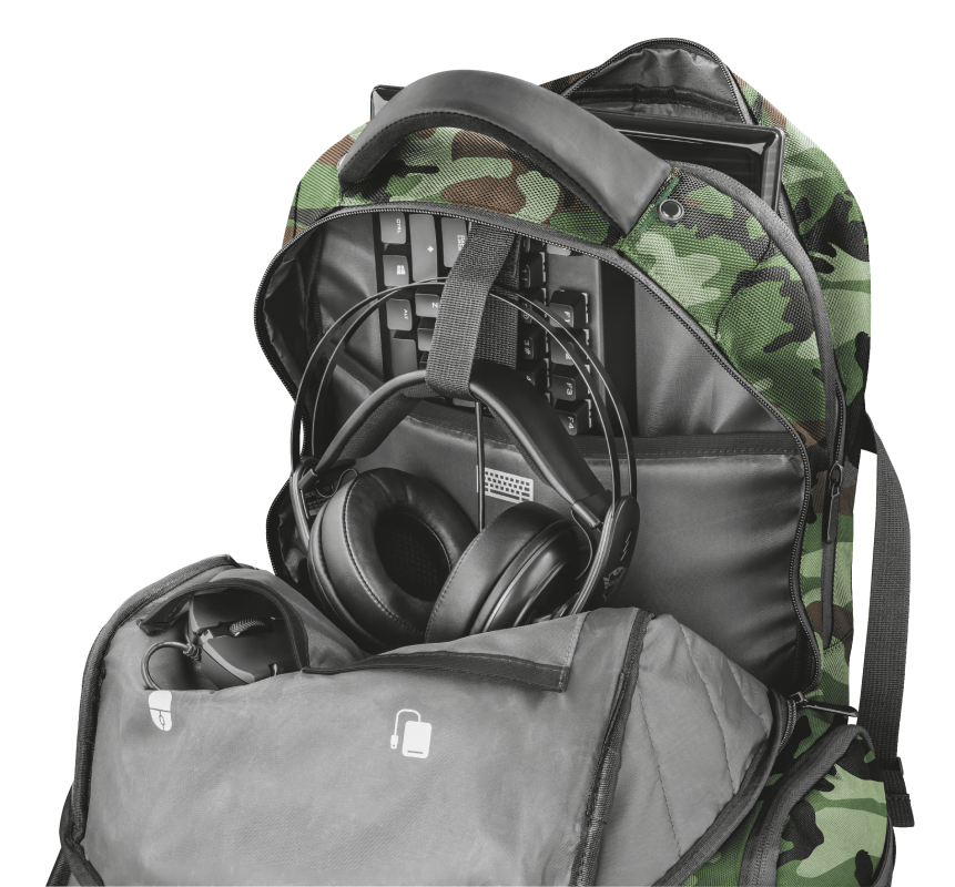 Mochila Gamer Trust Gxt 1250C Xl Kamo Military Reforzada 23868