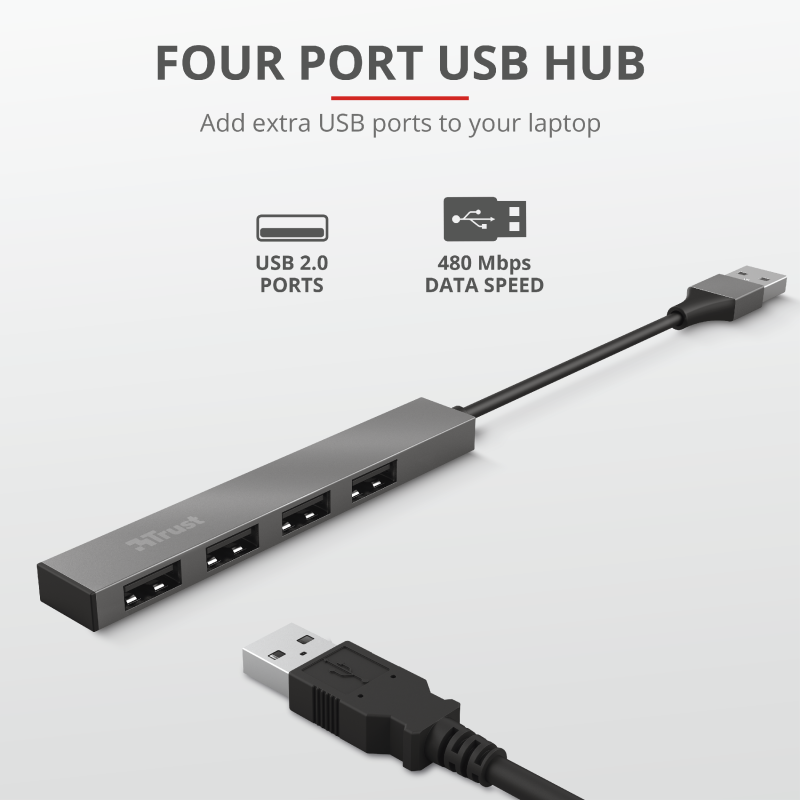 Hub Usb Trust Halyx 4 Puertos Usb 2.0 Flat Aluminium High Speed