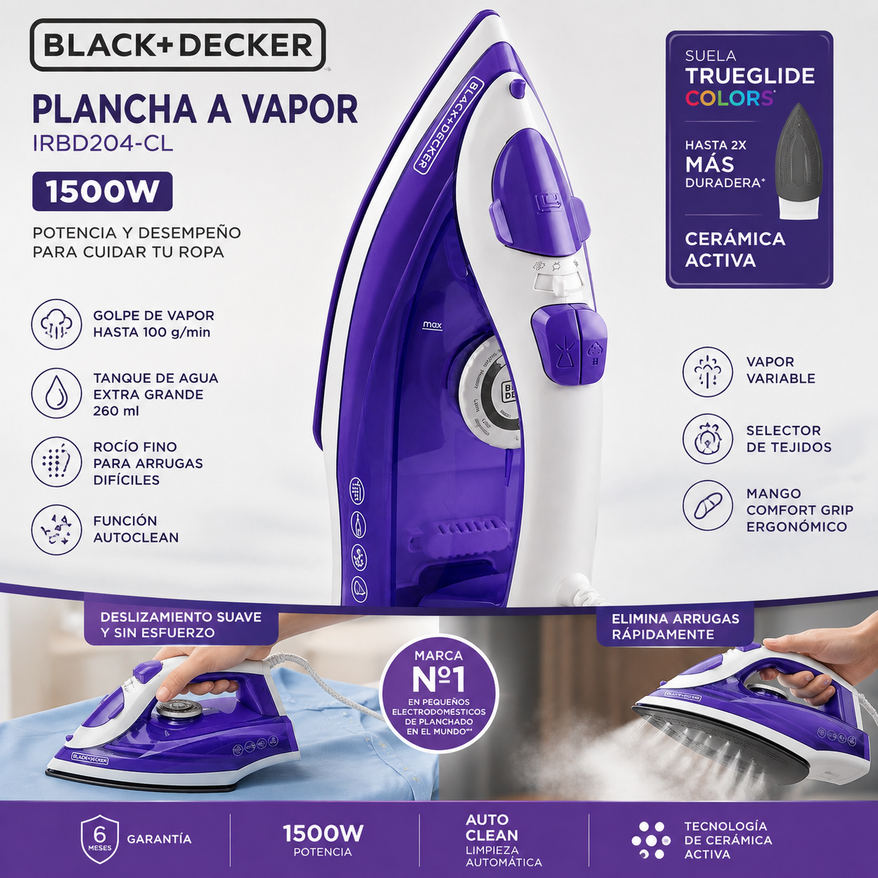 Plancha de Ropa con Rociador de Vapor Black+Decker BD204-CL