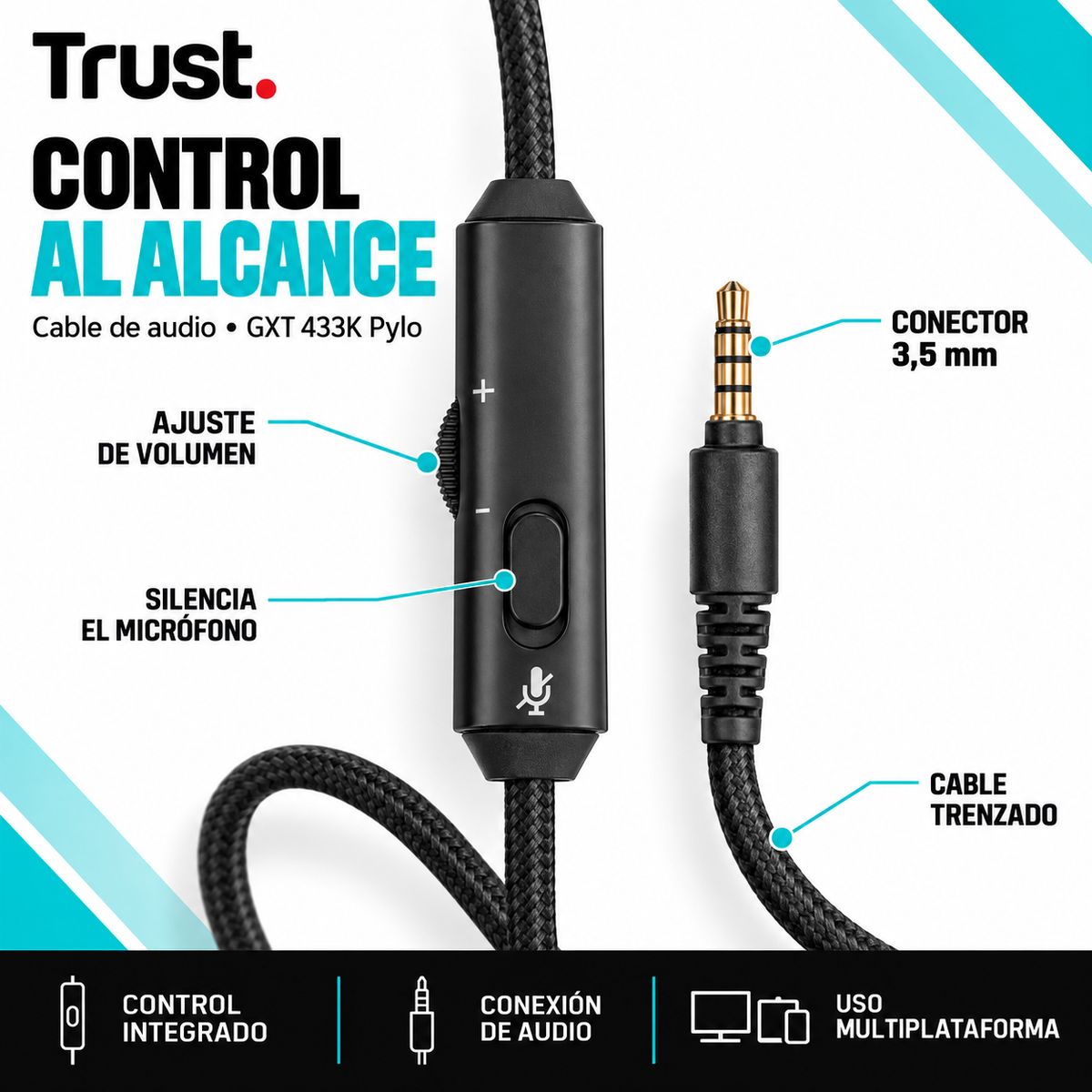 Audifonos Gamer Trust  Pylo Gxt 433K Black Multiplataformas