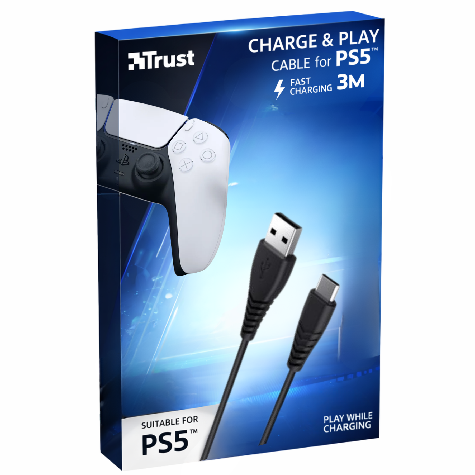 Cable De Datos Trust Type-C a USB para PS5 Carga Rápida 3M