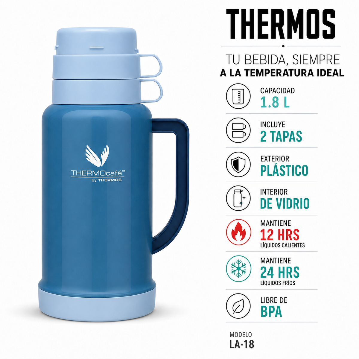 Termo para Liquidos Thermos  1.8L Azul 12H/24H